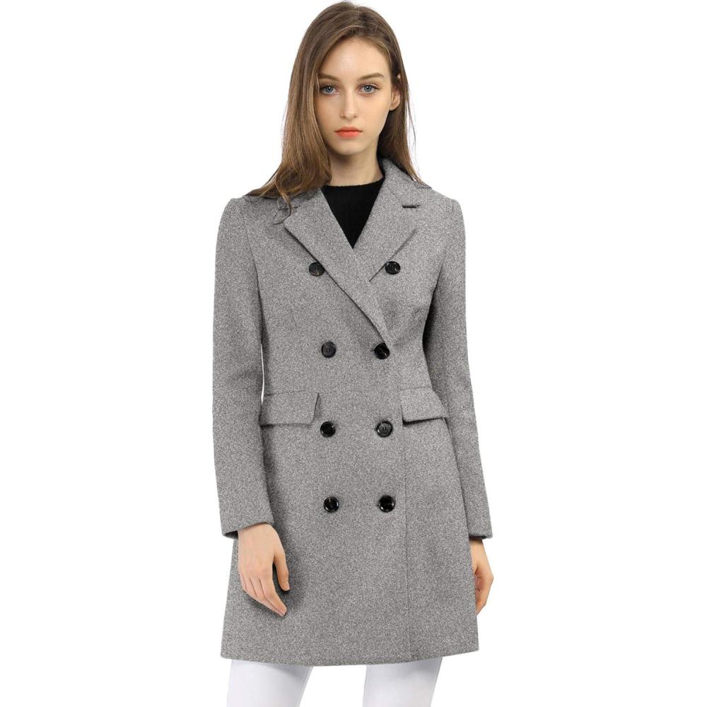 imageAllegra K Womens Winter Coat Elegant Notched Lapel Double Breasted Trench CoatGrey