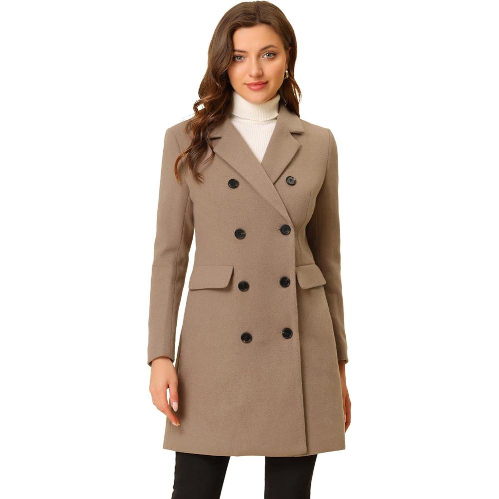 imageAllegra K Womens Winter Coat Elegant Notched Lapel Double Breasted Trench CoatLight Brown