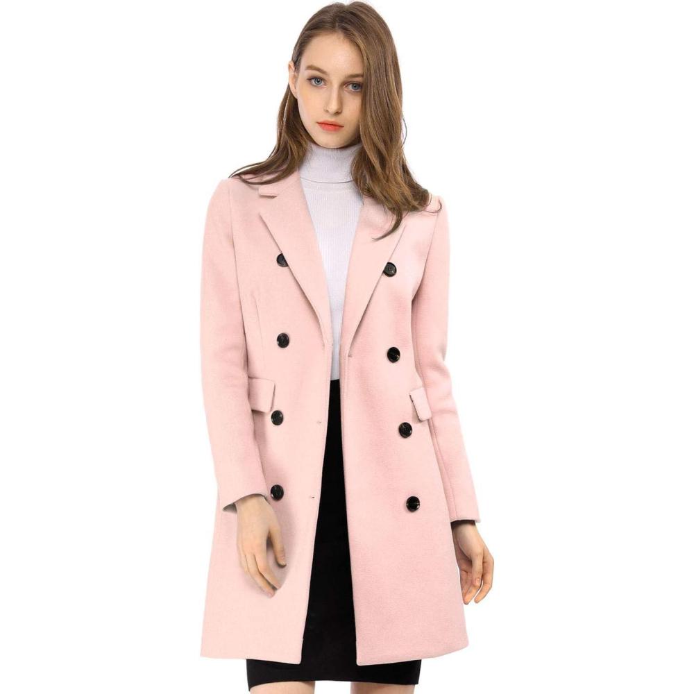 imageAllegra K Womens Winter Coat Elegant Notched Lapel Double Breasted Trench CoatPink
