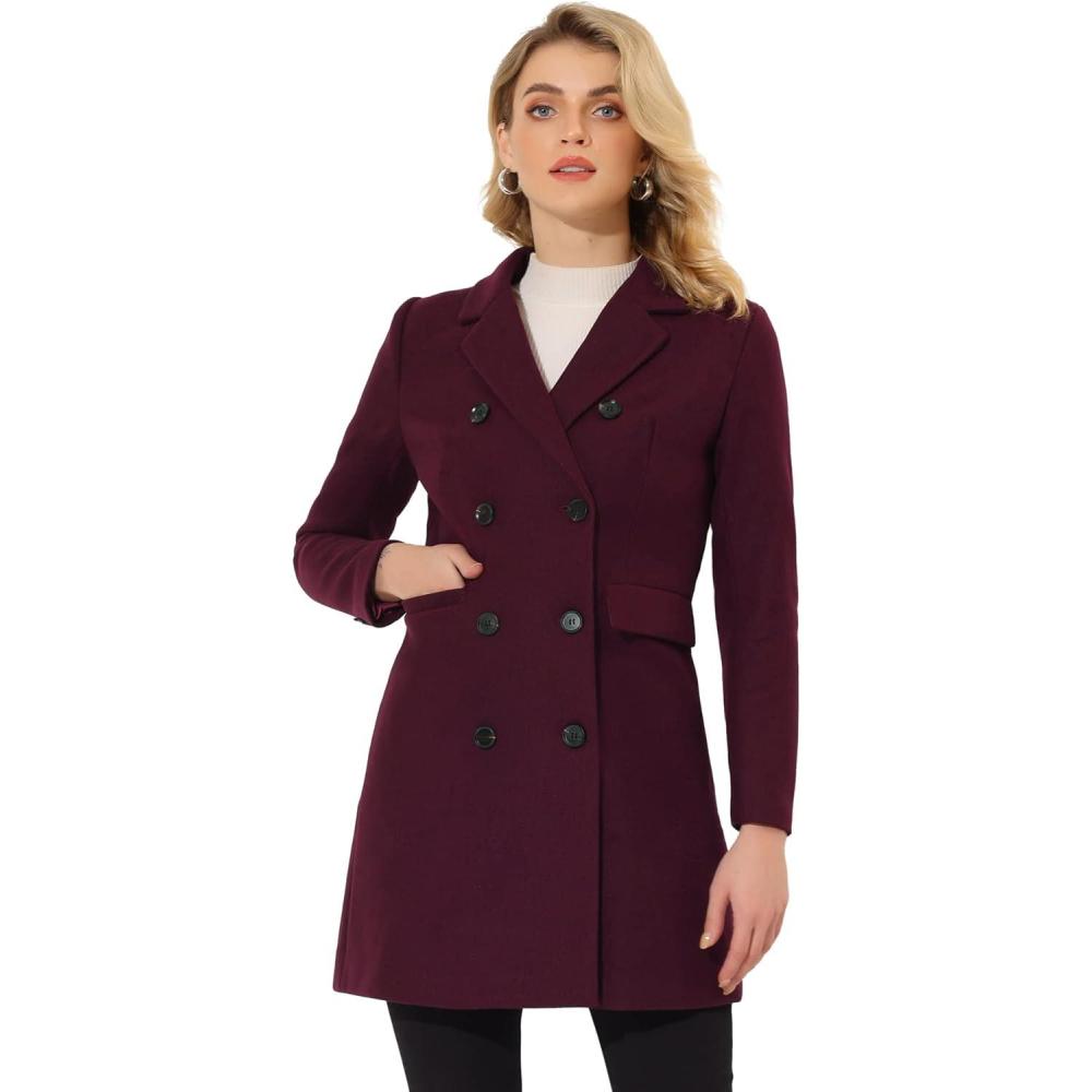 imageAllegra K Womens Winter Coat Elegant Notched Lapel Double Breasted Trench CoatPurplish Red