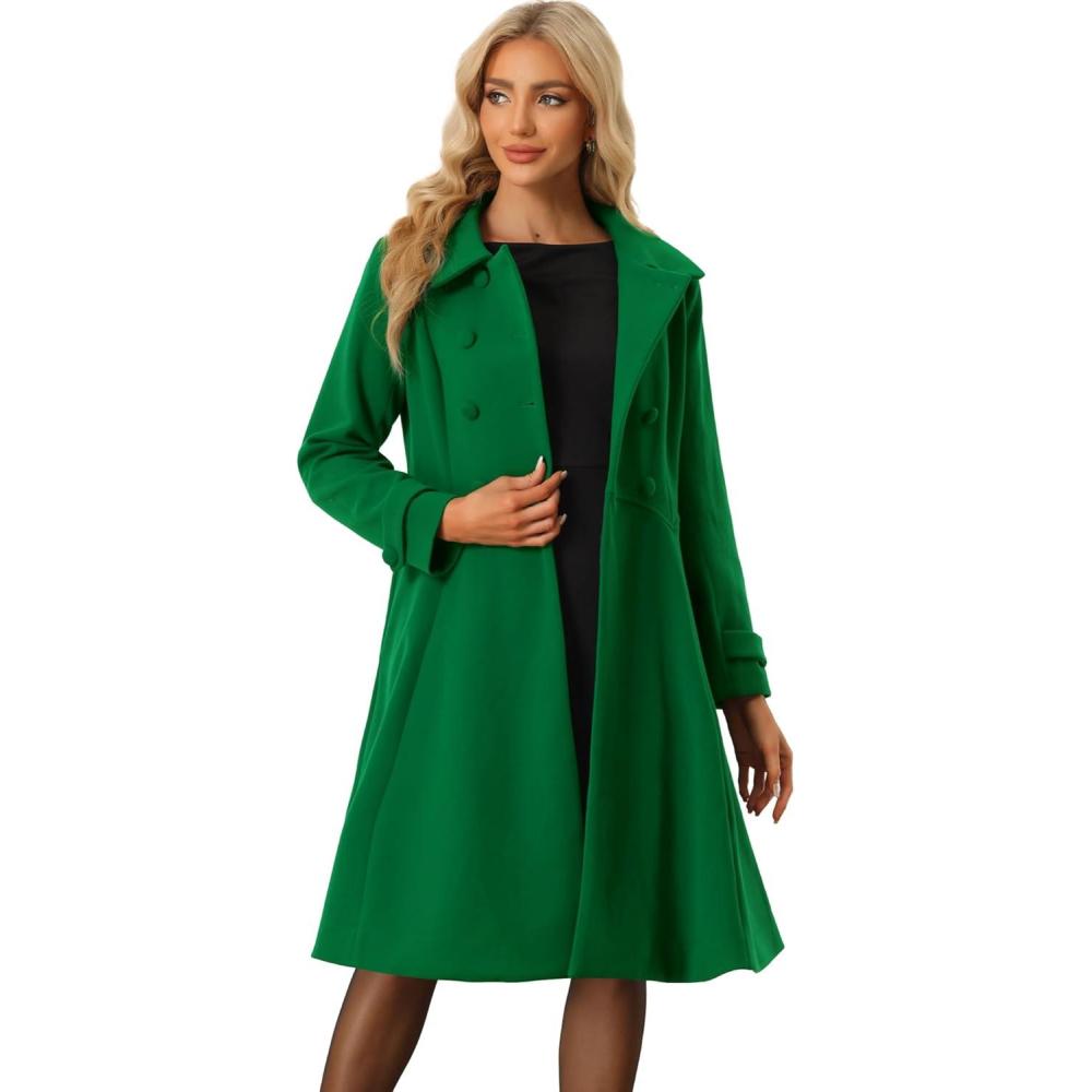 imageAllegra K Womens Winter Coat Overcoat Lapel Collar Long Swing A Line Double Breasted Pea CoatGreen