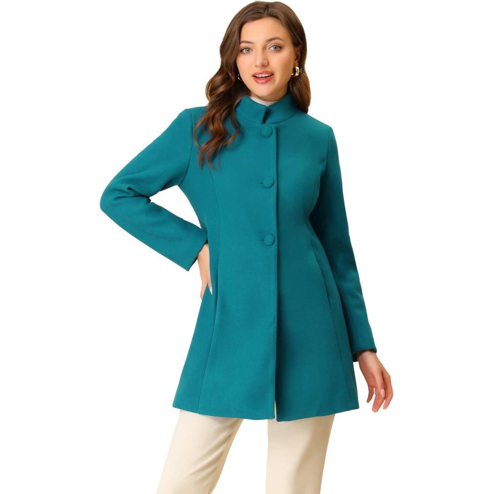 imageAllegra K Womens Winter Overcoat MidLong Stand Collar Single Breasted Coat OuterwearLake Blue