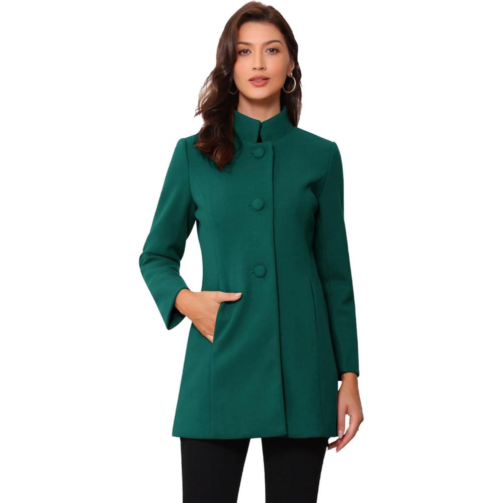 imageAllegra K Womens Winter Overcoat MidLong Stand Collar Single Breasted Coat OuterwearTurquoise
