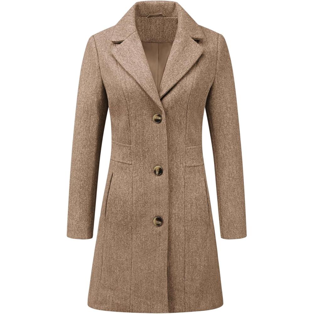 imageAllegra K Womens Winter Pea Coat 2025 Fall Single Breasted Long Outerwear Trench CoatsDark Beige