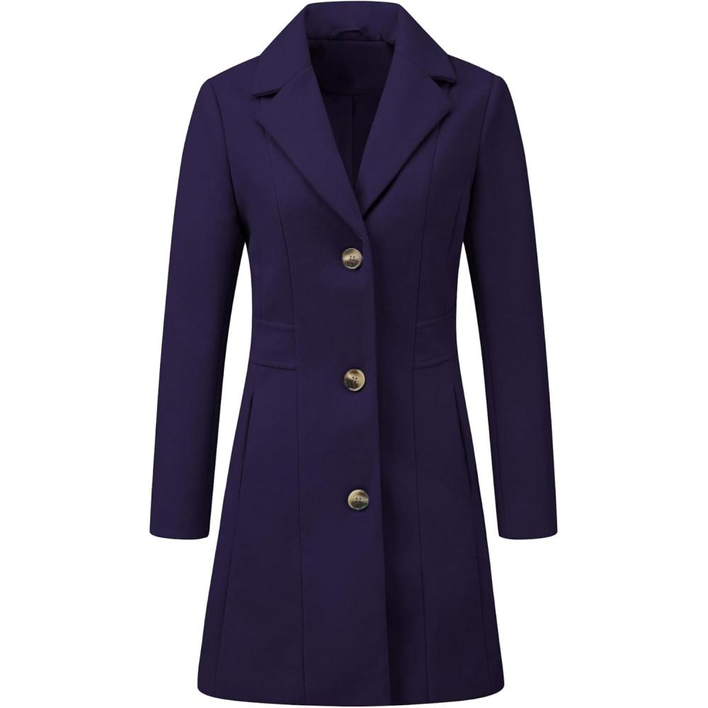 imageAllegra K Womens Winter Pea Coat 2025 Fall Single Breasted Long Outerwear Trench CoatsDark Blue