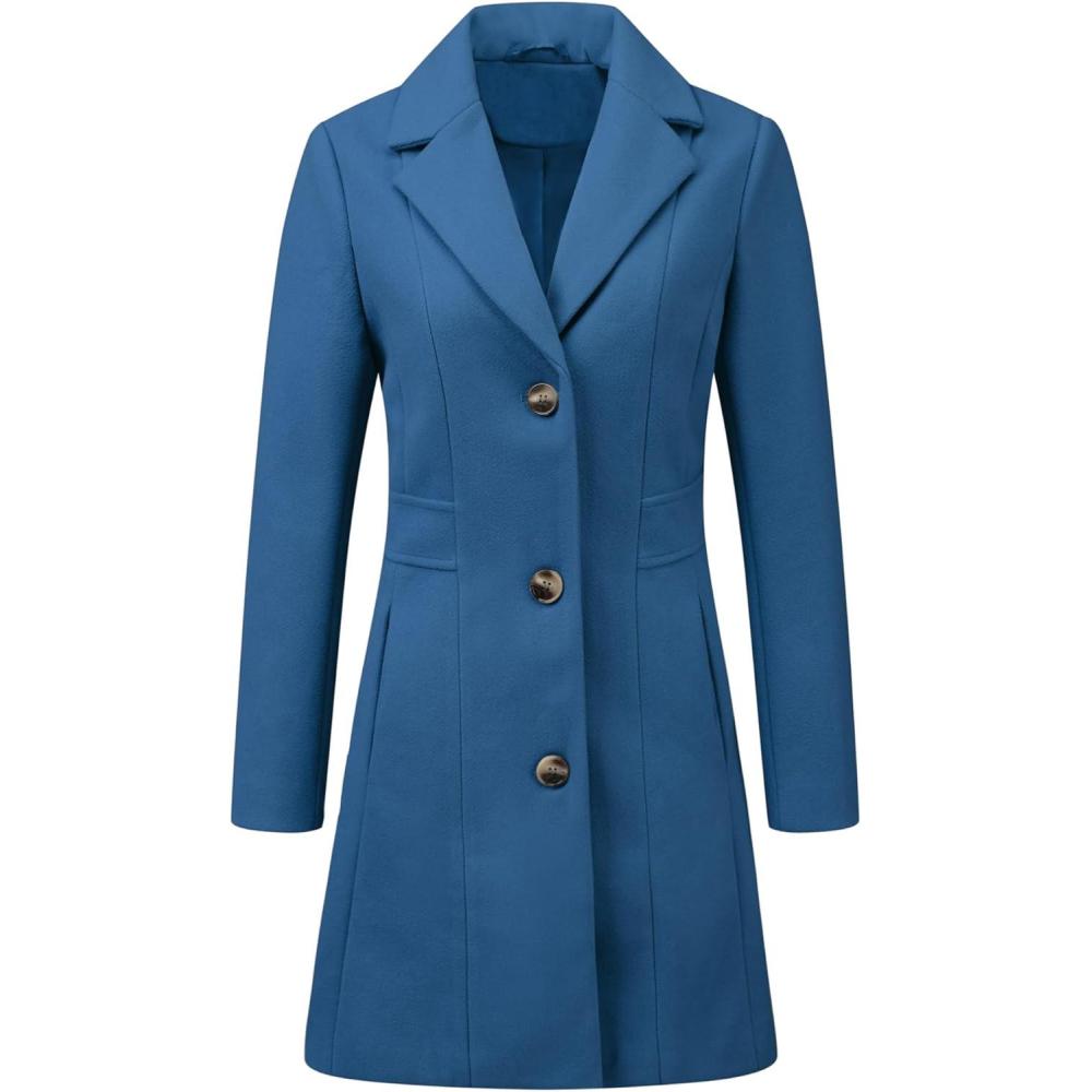 imageAllegra K Womens Winter Pea Coat 2025 Fall Single Breasted Long Outerwear Trench CoatsDusty Blue