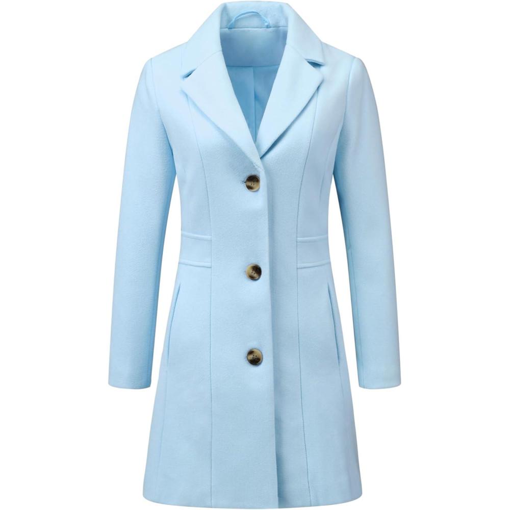 imageAllegra K Womens Winter Pea Coat 2025 Fall Single Breasted Long Outerwear Trench CoatsLight Blue