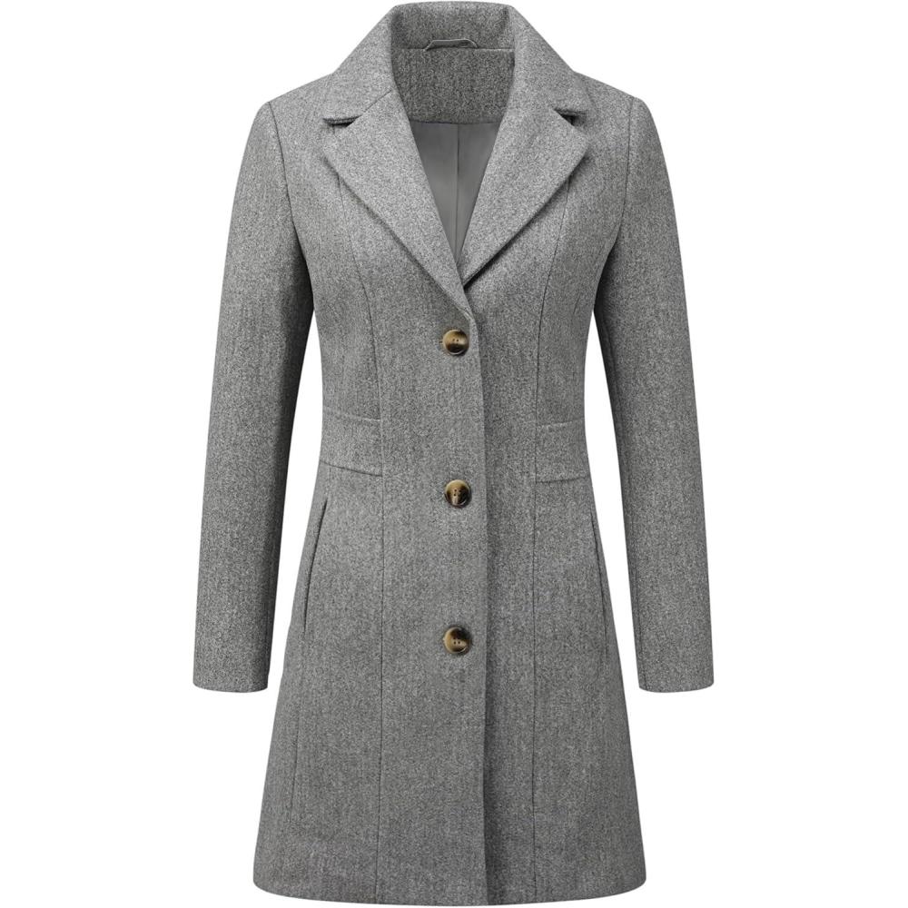 imageAllegra K Womens Winter Pea Coat 2025 Fall Single Breasted Long Outerwear Trench CoatsLight Grey