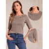 imageAllegra K Houndstooth Top for Womens Half Sleeve Boat Neck Blouses TopsBrown