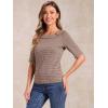 imageAllegra K Houndstooth Top for Womens Half Sleeve Boat Neck Blouses TopsBrown