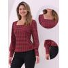 imageAllegra K Houndstooth Tops for Womens 1950s Vintage Bishop Sleeve Square Neck BlouseRed