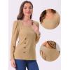 imageAllegra K Square Neck Sweaters for Womens Vintage Teacher Long Sleeve Pullover Ribbed Knit TopKhaki
