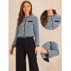 imageAllegra K Tweed Jacket for Womens Long Sleeve Casual Work Office Plaid Short OutwearBlue White