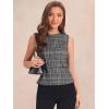 imageAllegra K Tweed Top for Womens Elegant Plaid Print Sleeveless Crew Neck Waist Buckle Back Zipper Blazer Vest TopsBlack