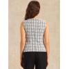 imageAllegra K Tweed Top for Womens Elegant Plaid Print Sleeveless Crew Neck Waist Buckle Back Zipper Blazer Vest TopsWhite Black