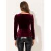 imageAllegra K Velvet Blouse for Womens Elegant Sweetheart Neck Long Sleeve Peplum TopBurgundy
