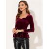 imageAllegra K Velvet Blouse for Womens Elegant Sweetheart Neck Long Sleeve Peplum TopBurgundy