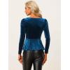 imageAllegra K Velvet Blouse for Womens Elegant Sweetheart Neck Long Sleeve Peplum TopDark Blue