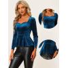 imageAllegra K Velvet Blouse for Womens Elegant Sweetheart Neck Long Sleeve Peplum TopDark Blue