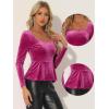 imageAllegra K Velvet Blouse for Womens Elegant Sweetheart Neck Long Sleeve Peplum TopHot Pink