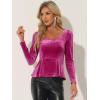 imageAllegra K Velvet Blouse for Womens Elegant Sweetheart Neck Long Sleeve Peplum TopHot Pink