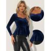 imageAllegra K Velvet Blouse for Womens Elegant Sweetheart Neck Long Sleeve Peplum TopNavy Blue