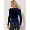 imageAllegra K Velvet Blouse for Womens Elegant Sweetheart Neck Long Sleeve Peplum TopNavy Blue
