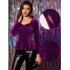 imageAllegra K Velvet Blouse for Womens Elegant Sweetheart Neck Long Sleeve Peplum TopPurple