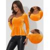 imageAllegra K Velvet Blouse for Womens Elegant Sweetheart Neck Long Sleeve Peplum TopYellow
