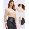 imageAllegra K Velvet Tops for Women Crew Neck Puff Long Sleeve Casual Pullover Fall Winter Blouses TopBeige