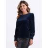 imageAllegra K Velvet Tops for Women Crew Neck Puff Long Sleeve Casual Pullover Fall Winter Blouses TopDark Blue