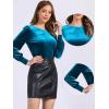 imageAllegra K Velvet Tops for Women Crew Neck Puff Long Sleeve Casual Pullover Fall Winter Blouses TopPeacock Blue