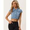 imageAllegra K Womens 2024 Summer Button Down Cap Short Sleeve Cropped Jean Denim JacketLignt Blue