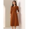 imageAllegra K Womens 34 Sleeve Dresses V Neck Elegant ALine Work Business Formal Midi Dress with PocketsCaramel