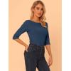 imageAllegra K Womens Casual Round Neck Elbow Sleeve t Shirts Slim Fit Blouses Tops FashionDark Blue