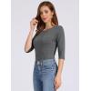 imageAllegra K Womens Casual Round Neck Elbow Sleeve t Shirts Slim Fit Blouses Tops FashionDark Gray2