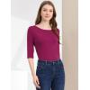 imageAllegra K Womens Casual Round Neck Elbow Sleeve t Shirts Slim Fit Blouses Tops FashionFuchsia