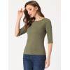 imageAllegra K Womens Casual Round Neck Elbow Sleeve t Shirts Slim Fit Blouses Tops FashionOlive Green