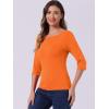imageAllegra K Womens Casual Round Neck Elbow Sleeve t Shirts Slim Fit Blouses Tops FashionOrange