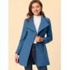imageAllegra K Womens Classic Stand Collar Outwear Overcoat Long Sleeve Winter Belted Pea CoatDark Grey Blue