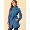 imageAllegra K Womens Classic Stand Collar Outwear Overcoat Long Sleeve Winter Belted Pea CoatDark Grey Blue