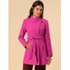 imageAllegra K Womens Classic Stand Collar Outwear Overcoat Long Sleeve Winter Belted Pea CoatFuchsia