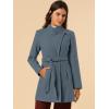 imageAllegra K Womens Classic Stand Collar Outwear Overcoat Long Sleeve Winter Belted Pea CoatGrey Blue