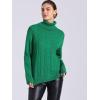 imageAllegra K Womens Oversized Sweaters Turtleneck Spilt Hem Cable Knit Pullover TopsGreen