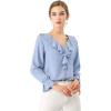 imageAllegra K Womens Ruffle Blouse for Business Work Elegant V Neck Long Sleeve Casual Dressy TopBaby Blue
