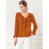 imageAllegra K Womens Ruffle Blouse for Business Work Elegant V Neck Long Sleeve Casual Dressy TopBrown