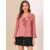 imageAllegra K Womens Ruffle Blouse for Business Work Elegant V Neck Long Sleeve Casual Dressy TopDark Pink