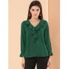 imageAllegra K Womens Ruffle Blouse for Business Work Elegant V Neck Long Sleeve Casual Dressy TopGreen