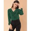 imageAllegra K Womens Ruffle Blouse for Business Work Elegant V Neck Long Sleeve Casual Dressy TopGreen