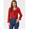 imageAllegra K Womens Ruffle Blouse for Business Work Elegant V Neck Long Sleeve Casual Dressy TopRed